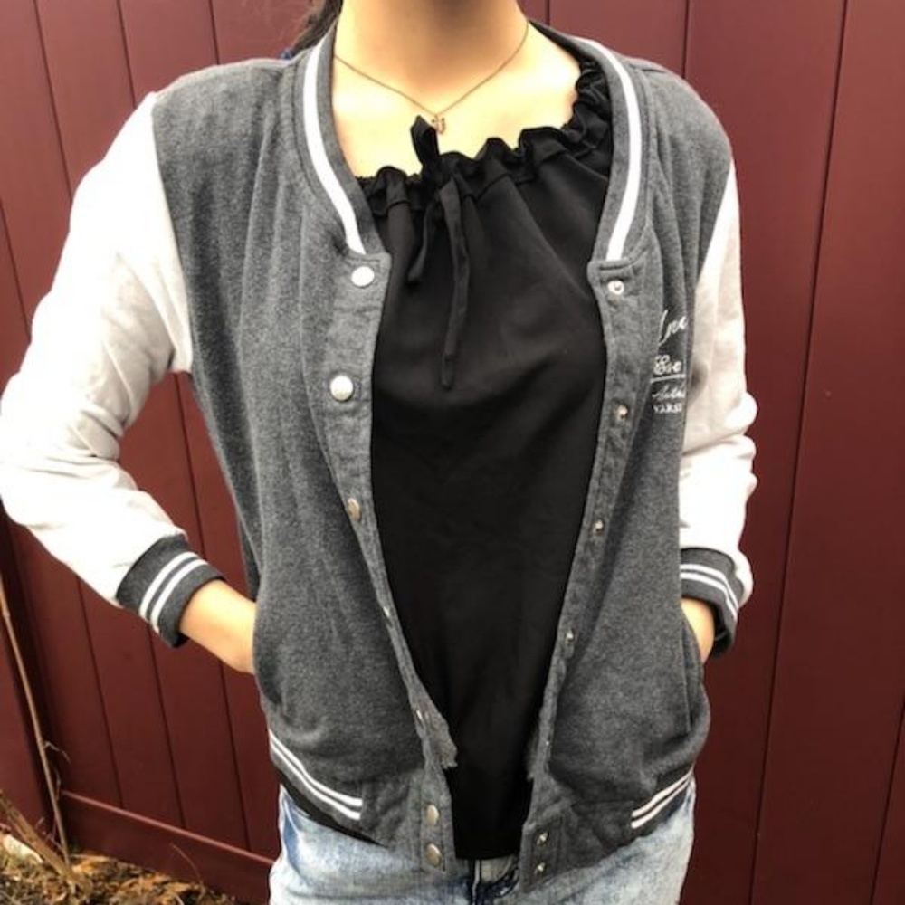 Ambiance Grey & White Striped Varsity Jacket